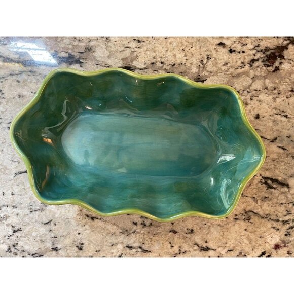 Southern Living At Home, Gail Pittman Provence Ruffled Scalloped Bowl, Blue Gree - Picture 3 of 4